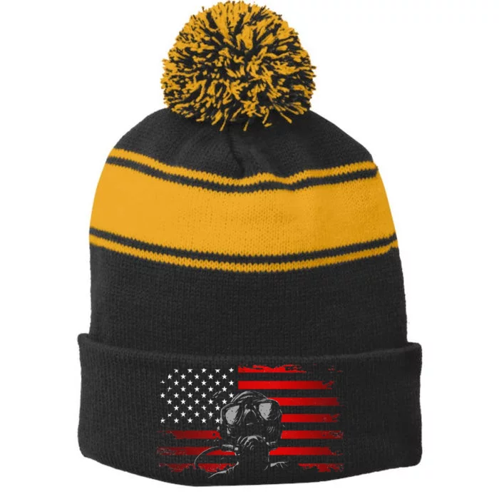 American Flag Scuba Diving Apparel Scuba Diving Stripe Pom Pom Beanie