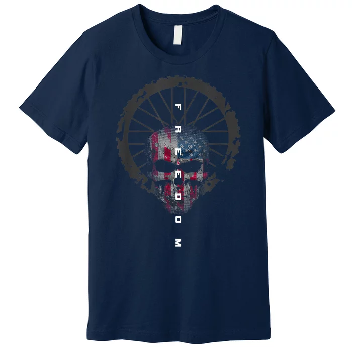 American Flag Skull Cycling Bicycle MTB Mountain Bike Premium T-Shirt