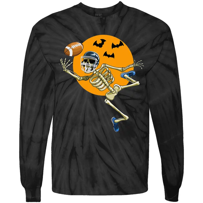 American Football Skeleton Halloween Football Fan Tie-Dye Long Sleeve Shirt