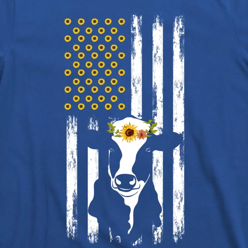 American Flag Sunflower Cow Lovers Patriotic Cows Farmer Cool Gift T-Shirt