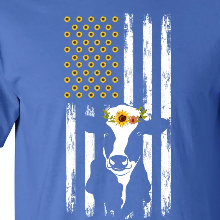 American Flag Sunflower Cow Lovers Patriotic Cows Farmer Cool Gift Tall T-Shirt