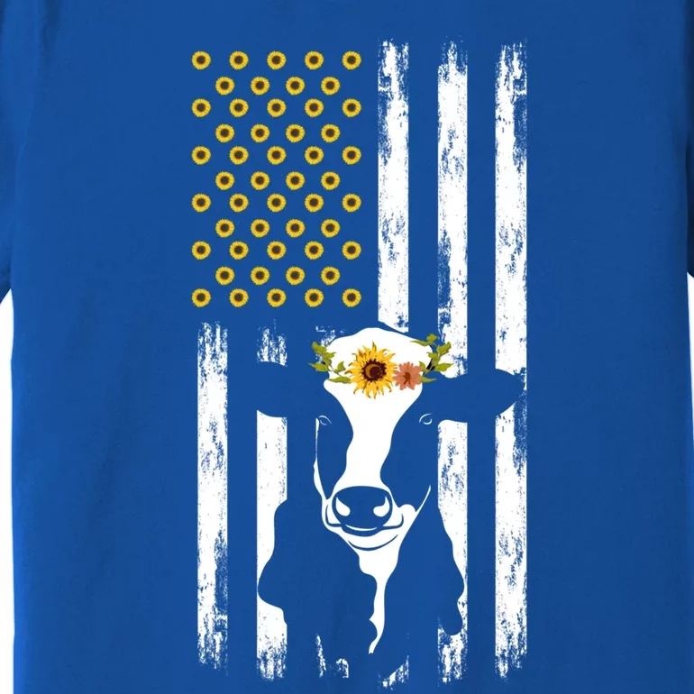 American Flag Sunflower Cow Lovers Patriotic Cows Farmer Cool Gift Premium T-Shirt