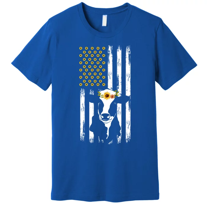 American Flag Sunflower Cow Lovers Patriotic Cows Farmer Cool Gift Premium T-Shirt