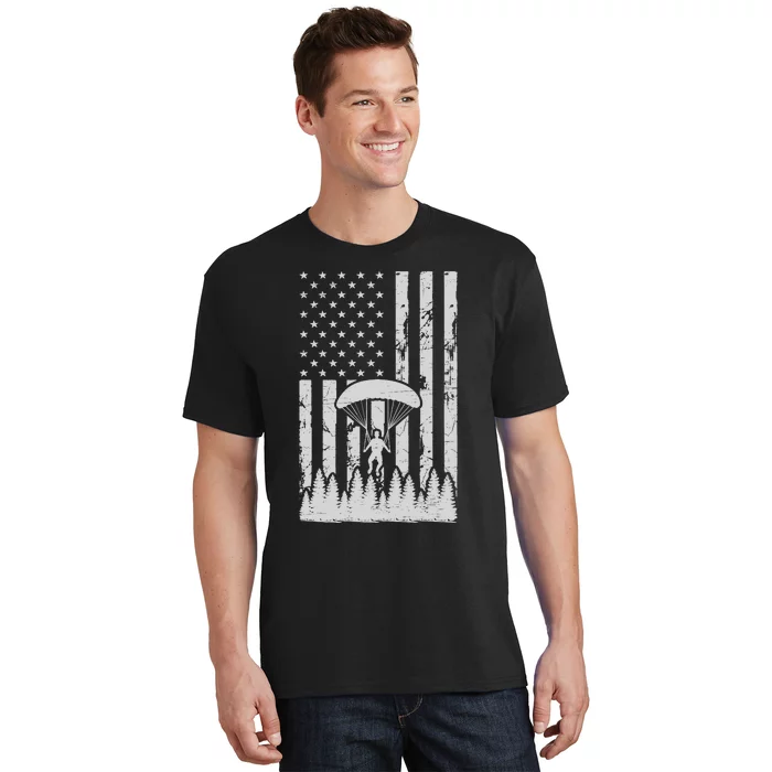 American Flag Skydiving Airplane Jump Parachuting Skydiver Premium T-Shirt