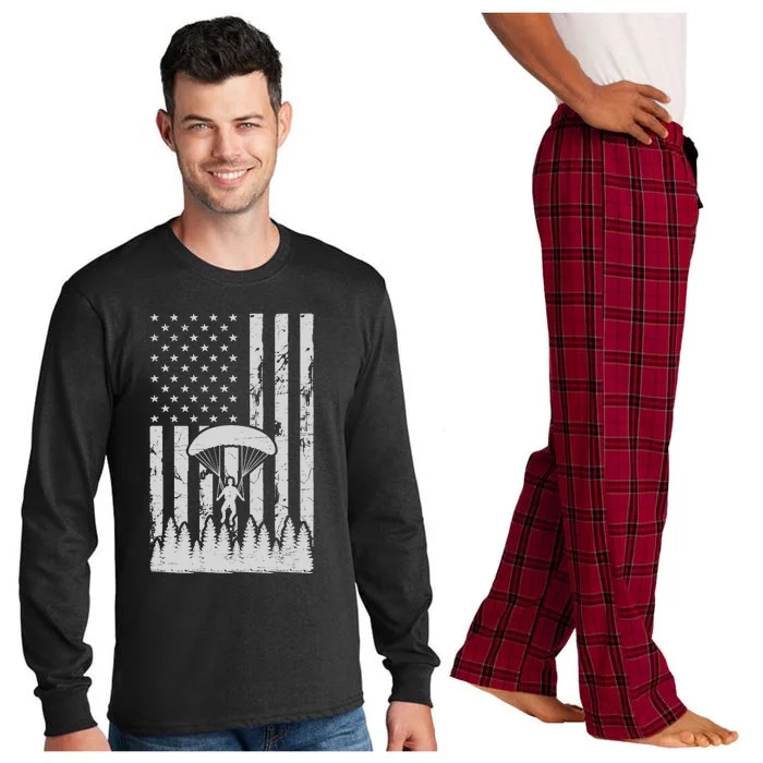 American Flag Skydiving Airplane Jump Parachuting Skydiver Premium Long Sleeve Pajama Set