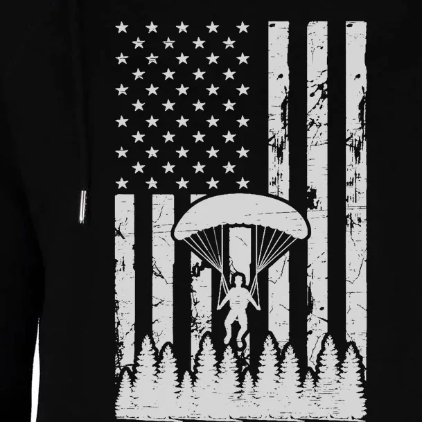 American Flag Skydiving Airplane Jump Parachuting Skydiver Premium Womens Funnel Neck Pullover Hood