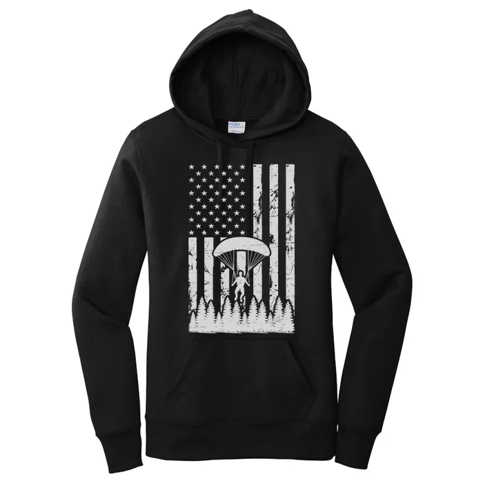 American Flag Skydiving Airplane Jump Parachuting Skydiver Premium Women's Pullover Hoodie