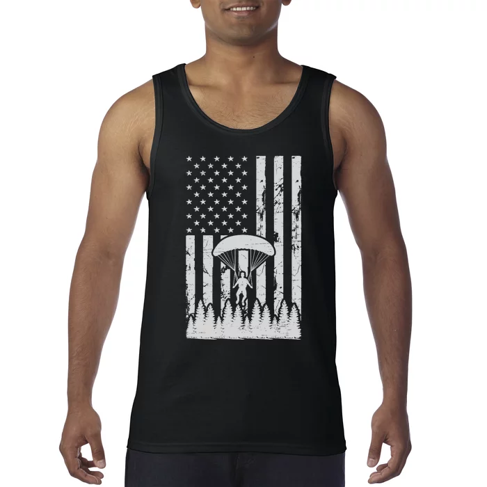 American Flag Skydiving Airplane Jump Parachuting Skydiver Premium Tank Top