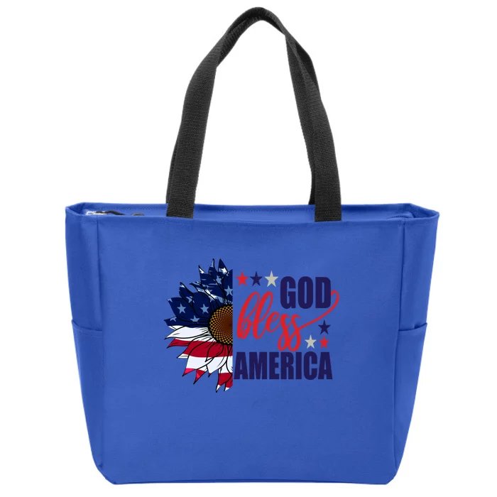 American Flag Sunflower God Bless America Gift Zip Tote Bag