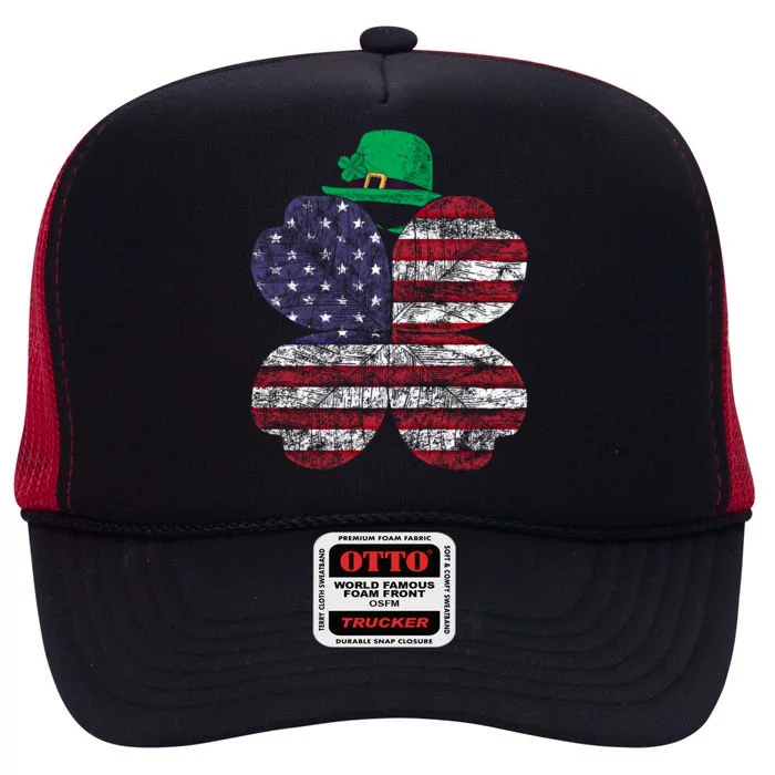 American Flag Shamrock St Patricks Day Patriotic Irish Gift High Crown Mesh Trucker Hat