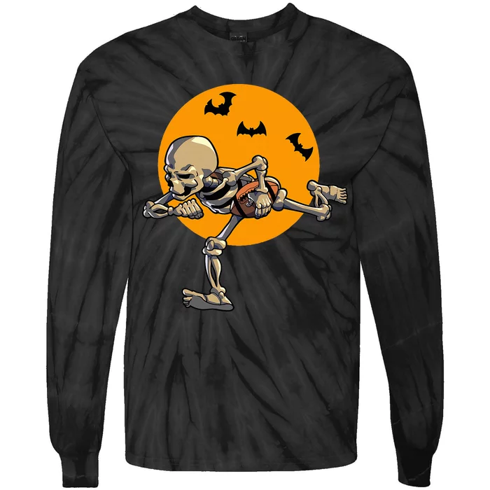 American Football Skeleton Halloween Tie-Dye Long Sleeve Shirt