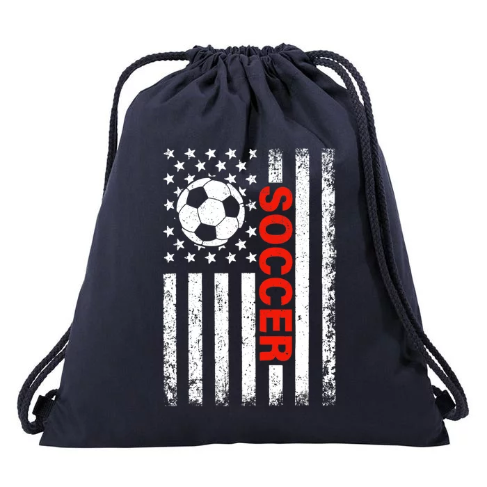 American Flag Soccer Player USA Patriotic Vintage Soccer Drawstring Bag