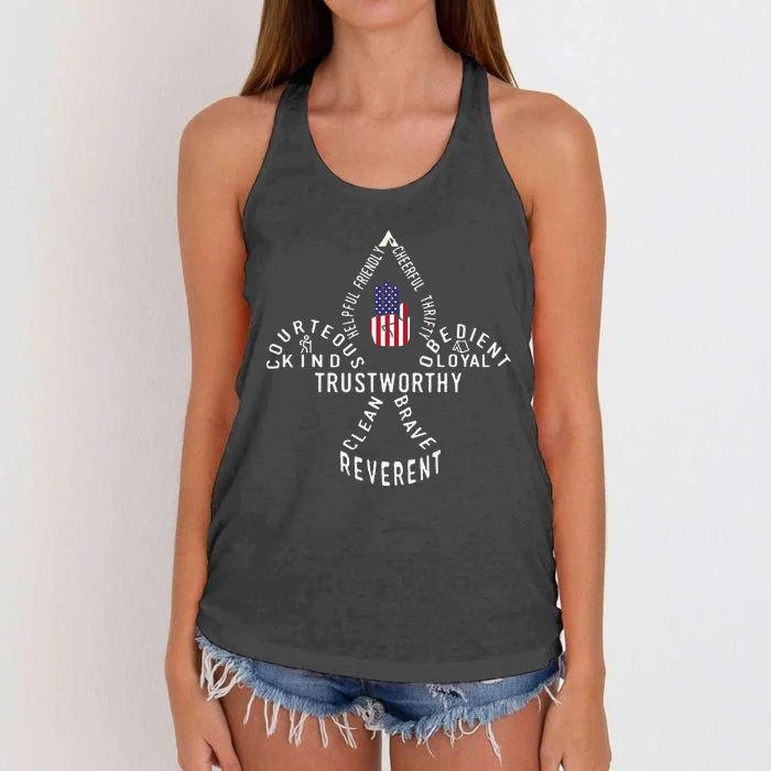 America Flag Scouting Law Women's Knotted Racerback Tank