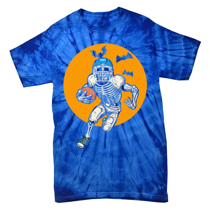 American Football Skeleton Halloween Football Fan Tie-Dye T-Shirt