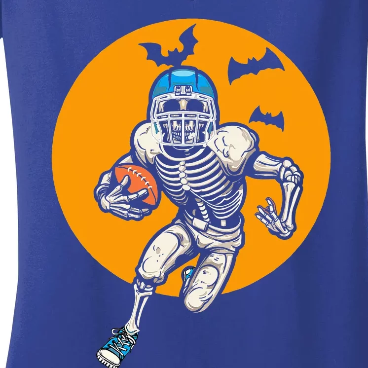 American Football Skeleton Halloween Football Fan Women's V-Neck T-Shirt