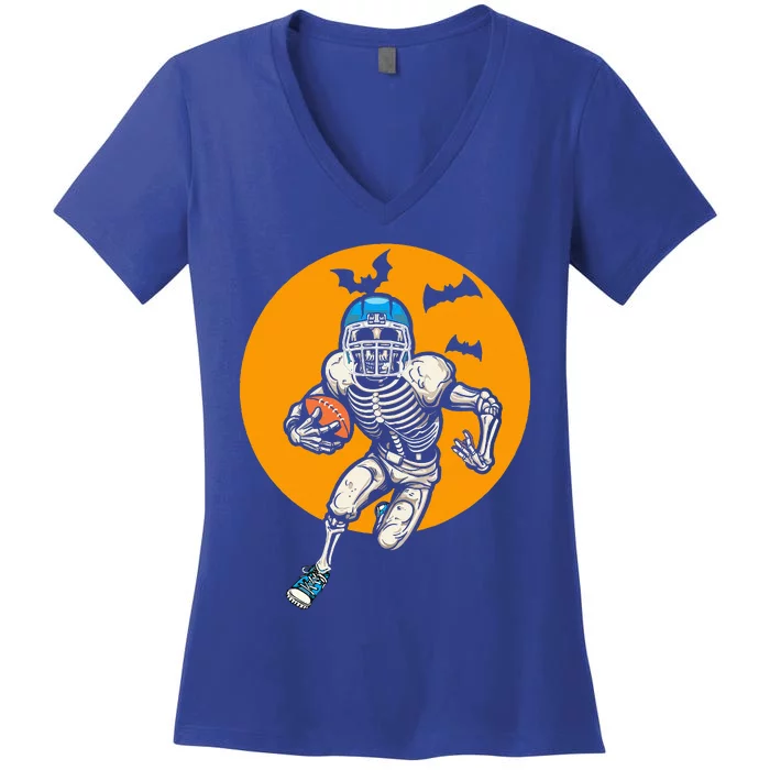 American Football Skeleton Halloween Football Fan Women's V-Neck T-Shirt