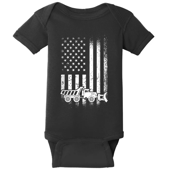 American Flag Snow Plow Driver, Snow Plowing Baby Bodysuit