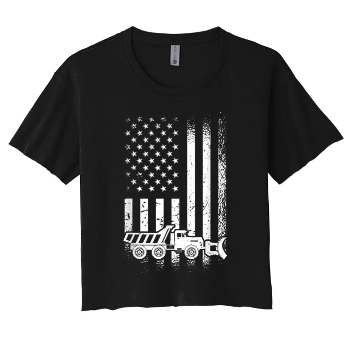 American Flag Snow Plow Driver, Snow Plowing Women's Crop Top Tee