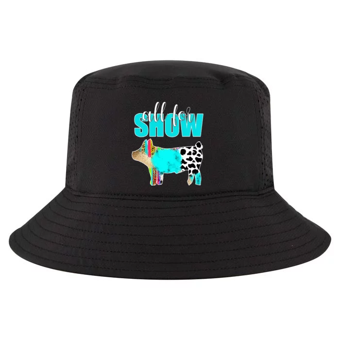 All For Show Livestock Pig Swine Cow Print Serape Turquoise Cool Comfort Performance Bucket Hat