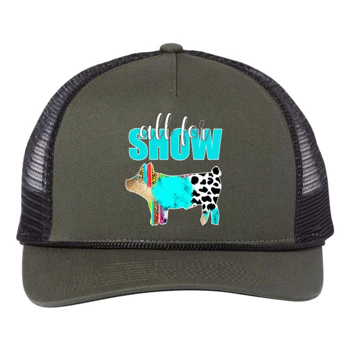 All For Show Livestock Pig Swine Cow Print Serape Turquoise Retro Rope Trucker Hat Cap