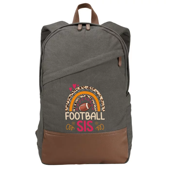 American Football Sis Family Matching Sister Leopard Rainbow Gift Cotton Canvas Backpack