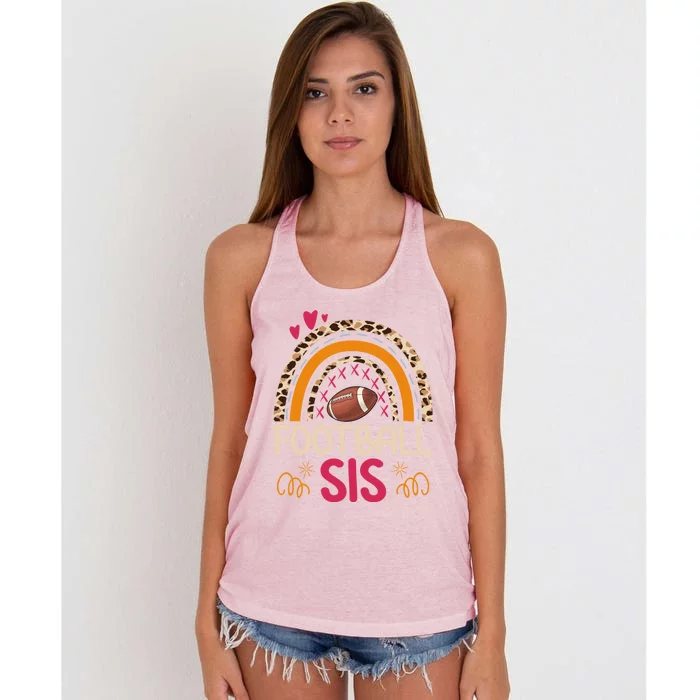 American Football Sis Family Matching Sister Leopard Rainbow Gift Women's Knotted Racerback Tank