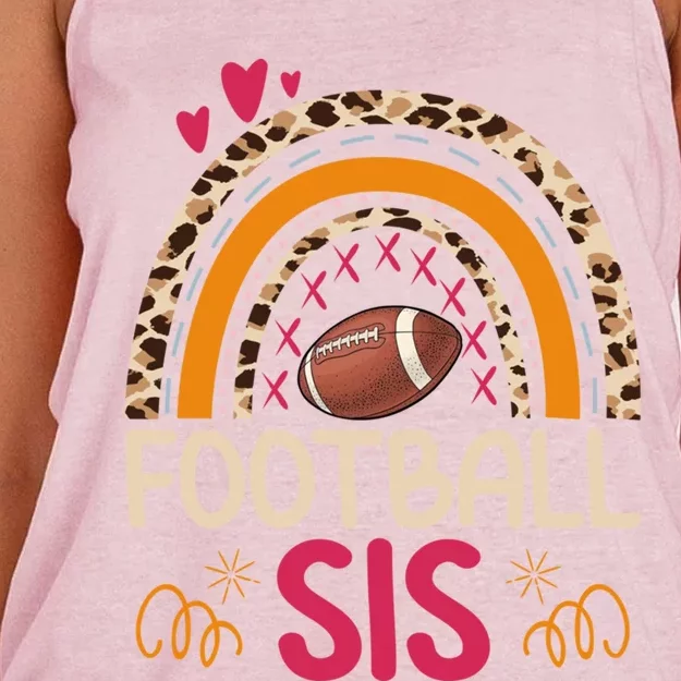 American Football Sis Family Matching Sister Leopard Rainbow Gift Women's Knotted Racerback Tank