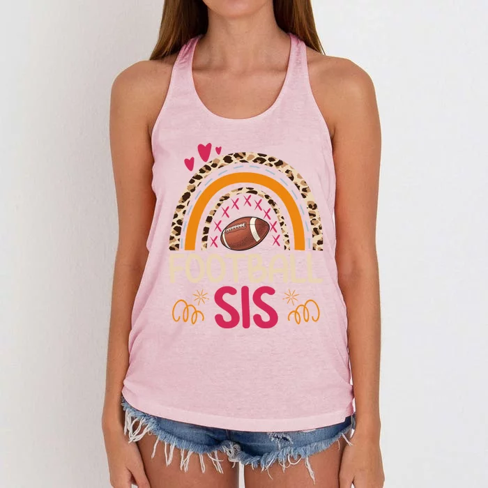 American Football Sis Family Matching Sister Leopard Rainbow Gift Women's Knotted Racerback Tank