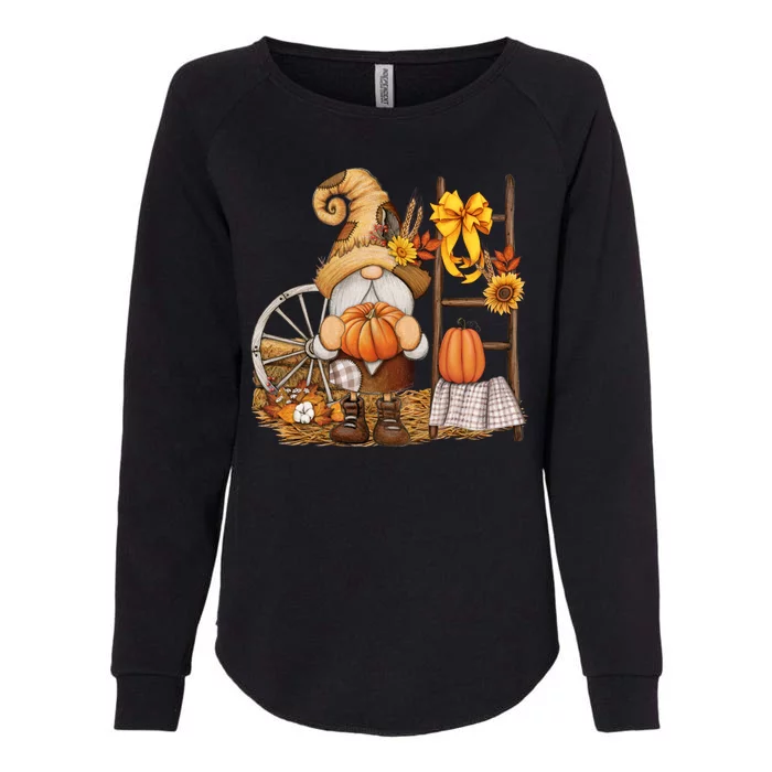 Autumn Fall Season Gnome Pumpkin Floral Womens California Wash Sweatshirt