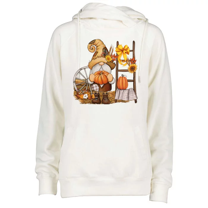 Autumn Fall Season Gnome Pumpkin Floral Womens Funnel Neck Pullover Hood