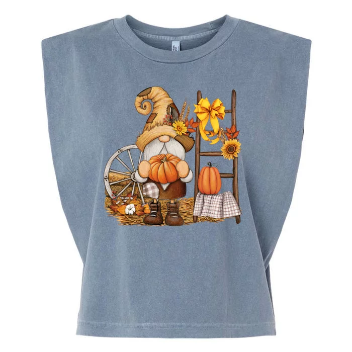 Autumn Fall Season Gnome Pumpkin Floral Garment-Dyed Women's Muscle Tee