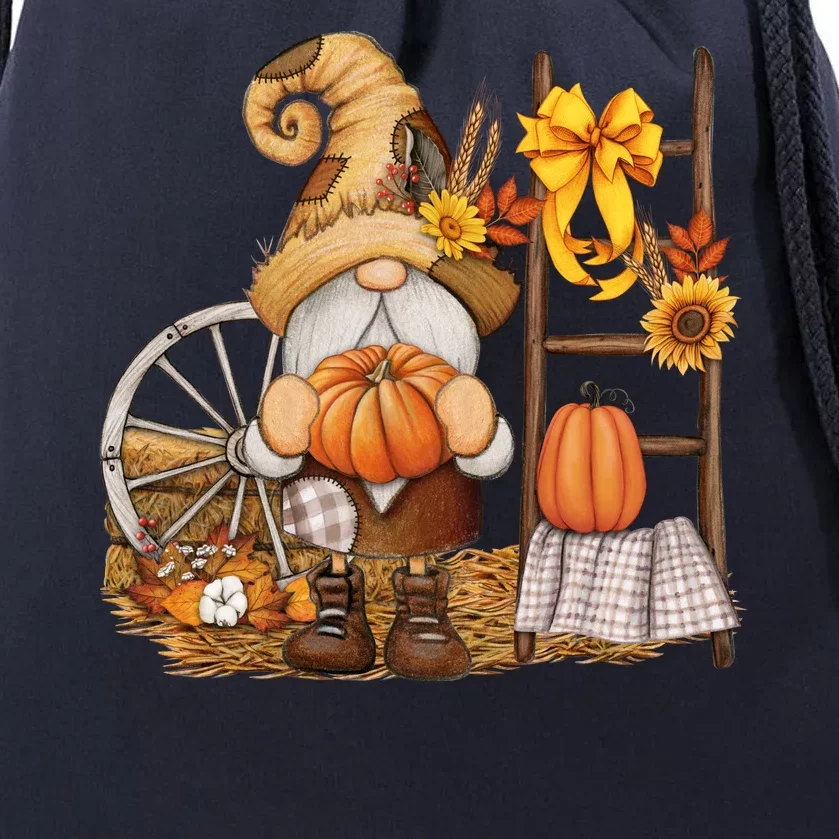 Autumn Fall Season Gnome Pumpkin Floral Drawstring Bag