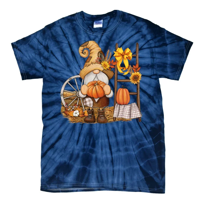 Autumn Fall Season Gnome Pumpkin Floral Tie-Dye T-Shirt