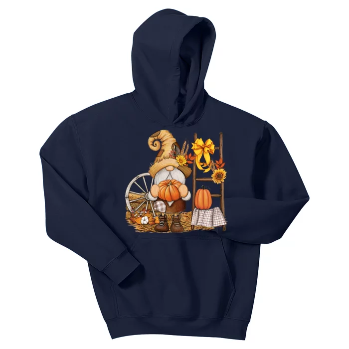 Autumn Fall Season Gnome Pumpkin Floral Kids Hoodie