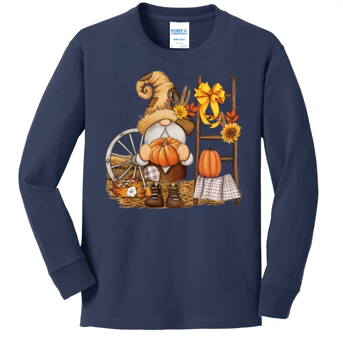 Autumn Fall Season Gnome Pumpkin Floral Kids Long Sleeve Shirt