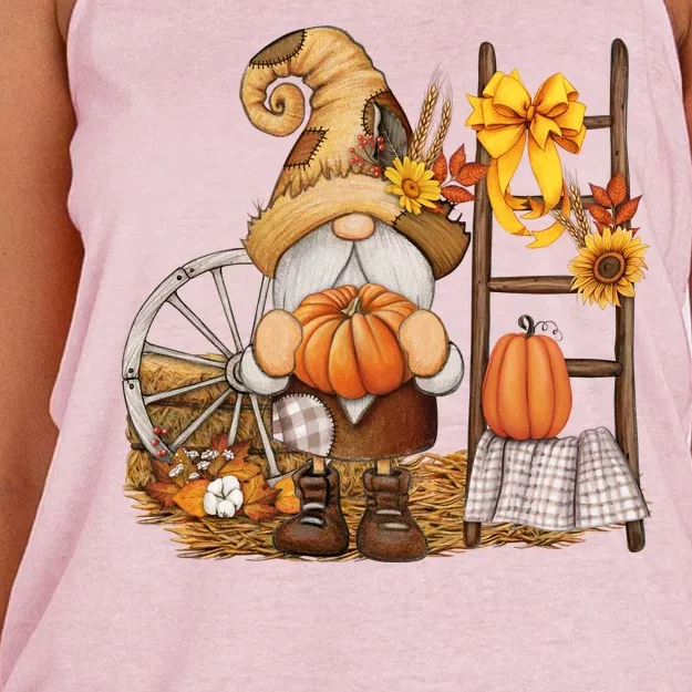 Autumn Fall Season Gnome Pumpkin Floral Women's Knotted Racerback Tank