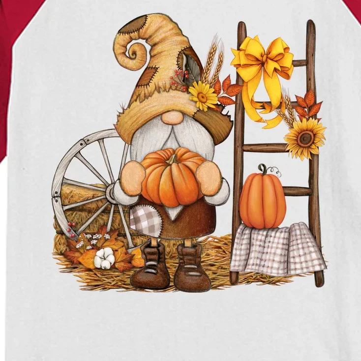 Autumn Fall Season Gnome Pumpkin Floral Kids Colorblock Raglan Jersey