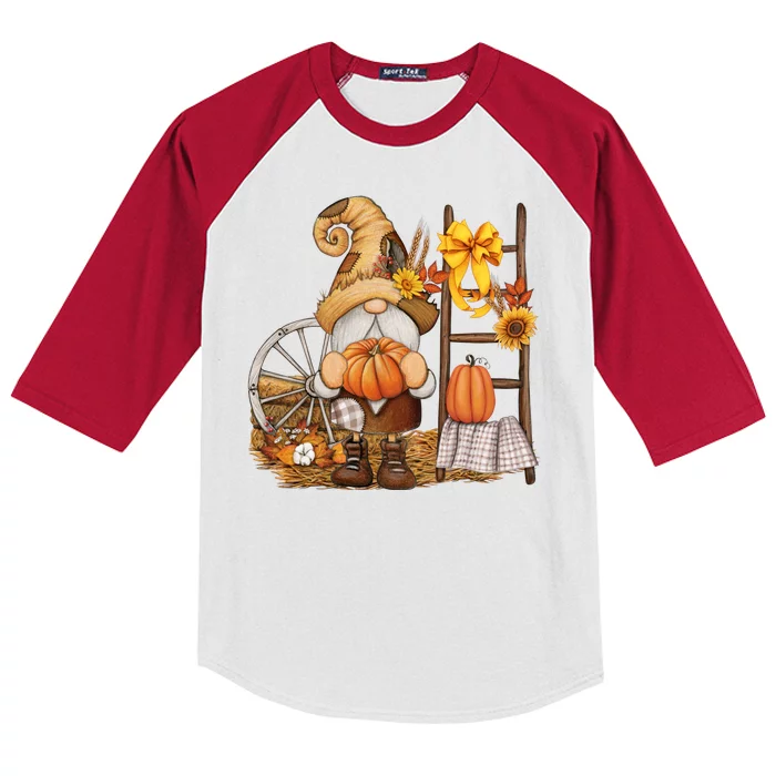 Autumn Fall Season Gnome Pumpkin Floral Kids Colorblock Raglan Jersey