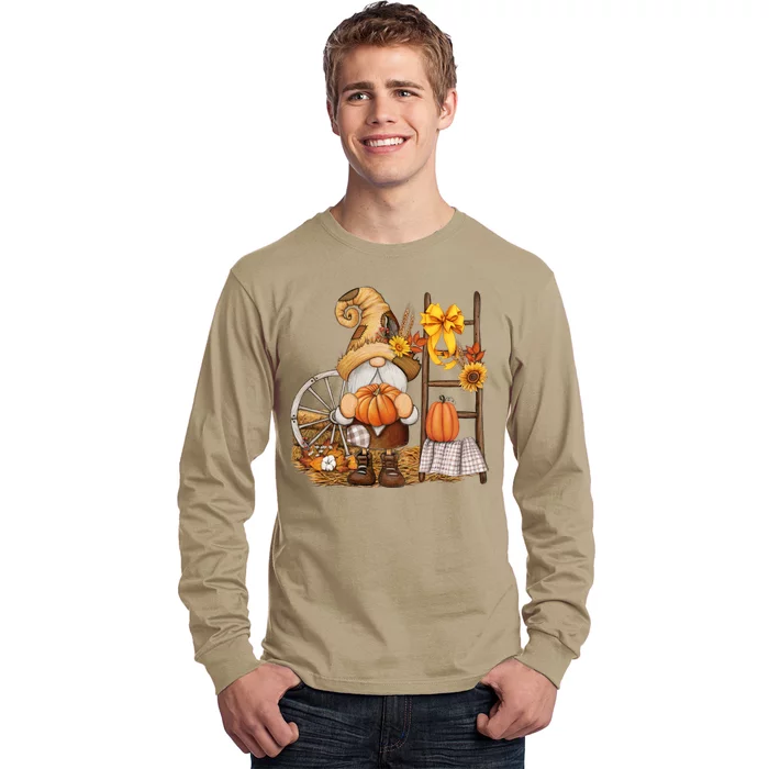 Autumn Fall Season Gnome Pumpkin Floral Long Sleeve Shirt