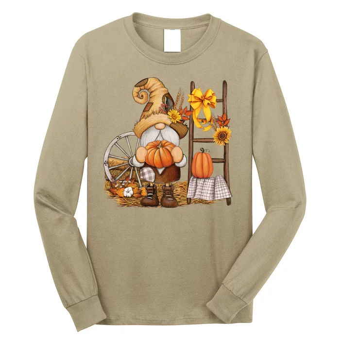 Autumn Fall Season Gnome Pumpkin Floral Long Sleeve Shirt