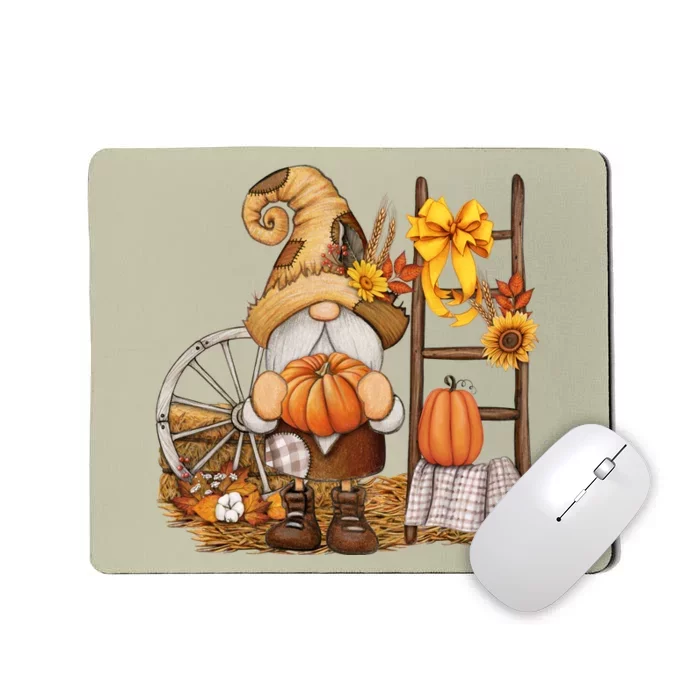 Autumn Fall Season Gnome Pumpkin Floral Mousepad