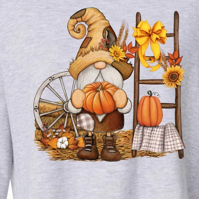 Autumn Fall Season Gnome Pumpkin Floral Cropped Pullover Crew