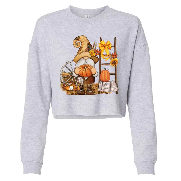 Autumn Fall Season Gnome Pumpkin Floral Cropped Pullover Crew