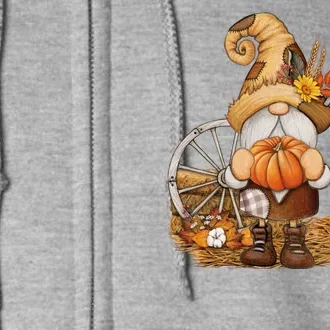 Autumn Fall Season Gnome Pumpkin Floral Full Zip Hoodie