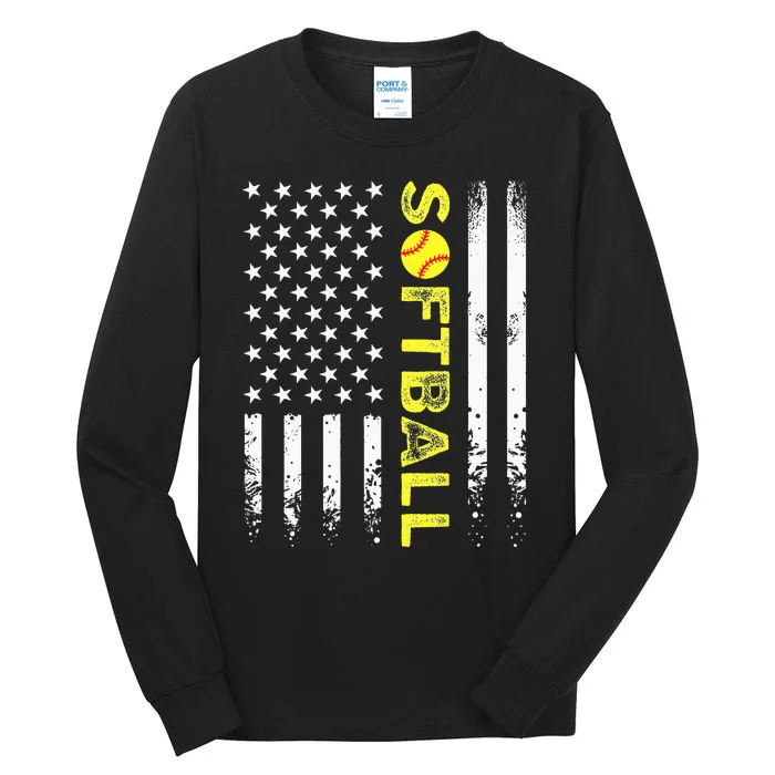 American Flag Softball Team Tall Long Sleeve T-Shirt