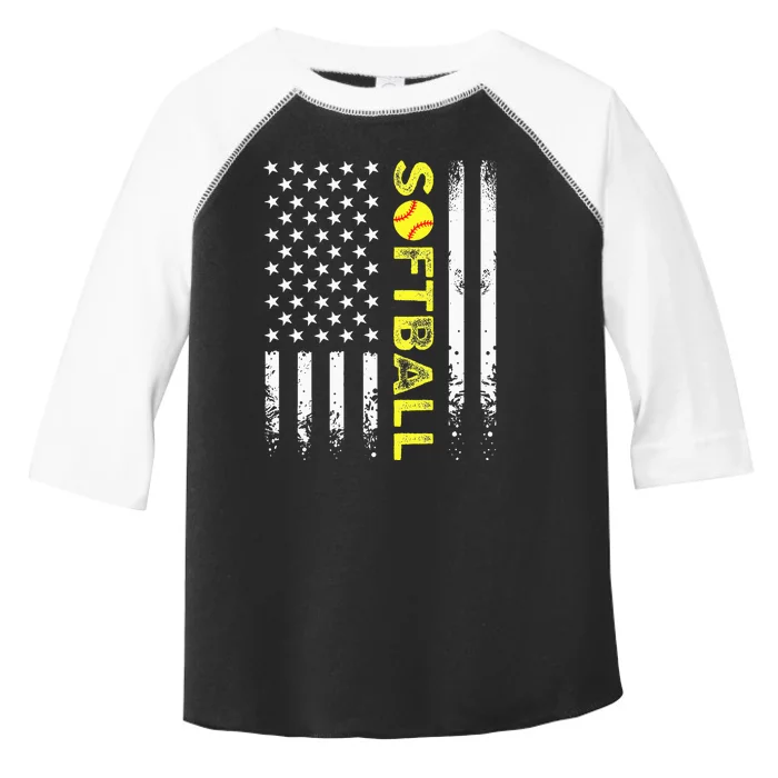 American Flag Softball Team Toddler Fine Jersey T-Shirt