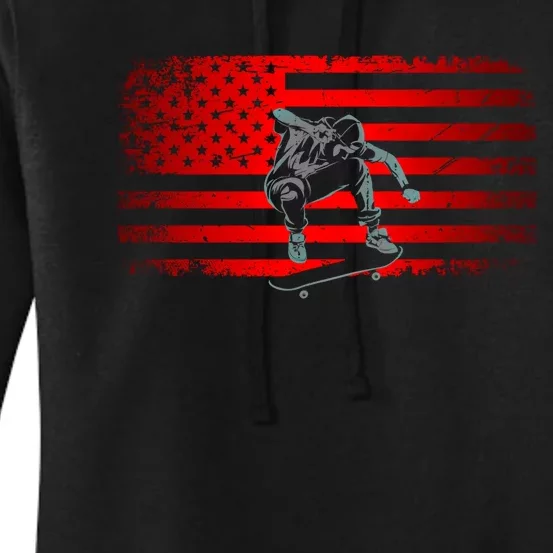 American Flag Skateboard Skateboarder Skateboard Gift Women's Pullover Hoodie