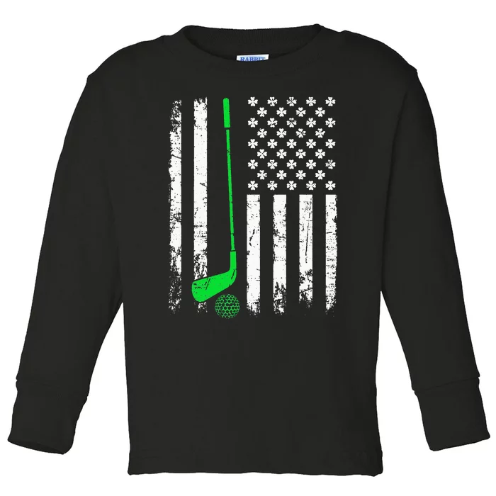 American Flag Shamrock Vintage Golf St Patricks Day Toddler Long Sleeve Shirt