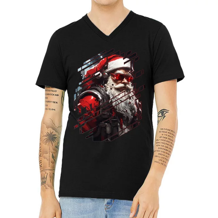 Action Filled Santa V-Neck T-Shirt