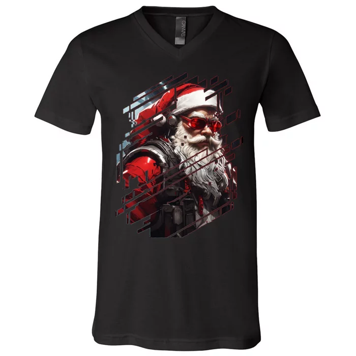 Action Filled Santa V-Neck T-Shirt